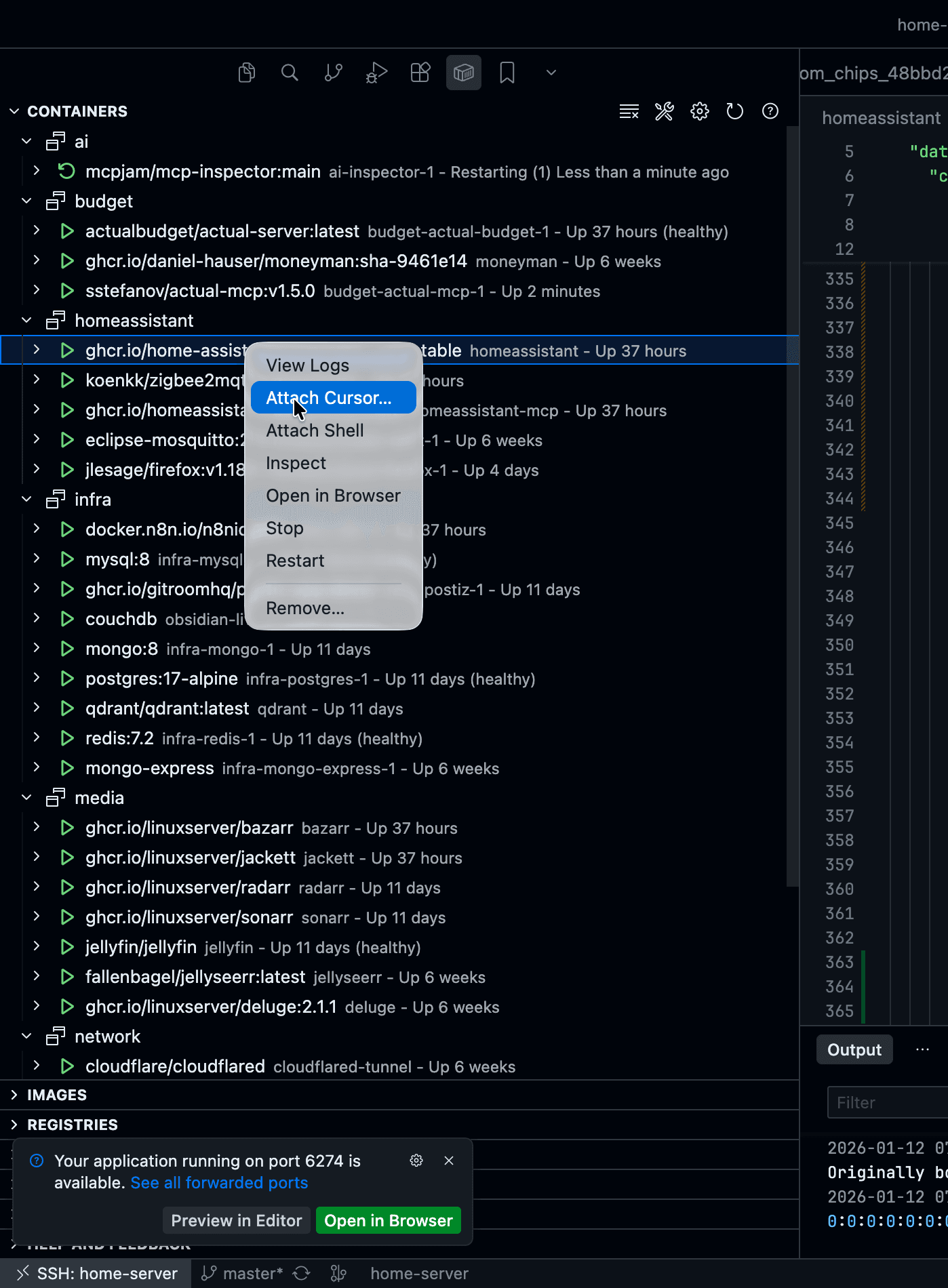 Attach Cursor לקונטיינר
